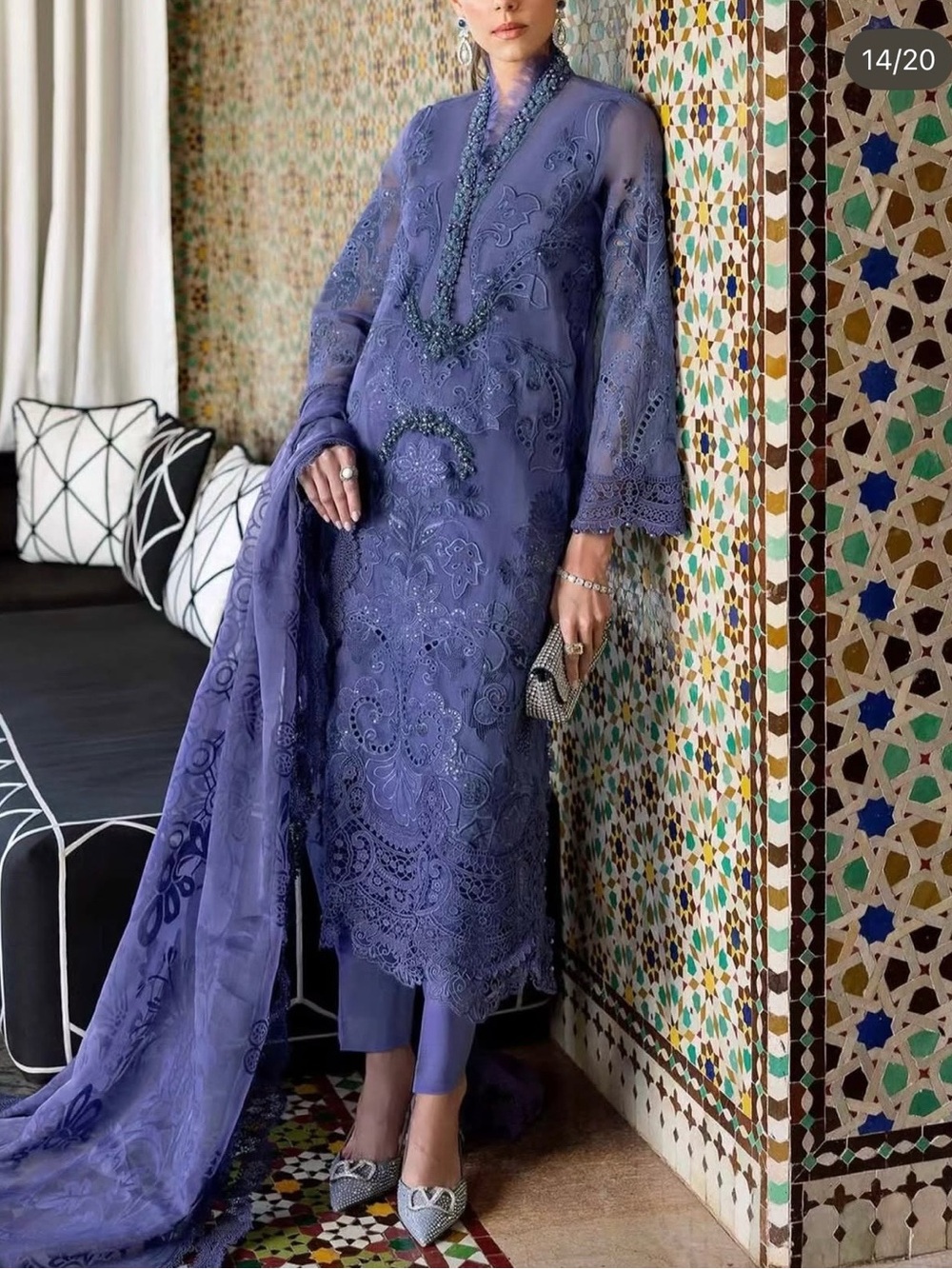 Embroidered Sheer Lavender Purple Kurta Set